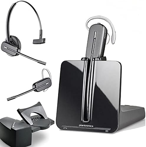 The image showcases the Plantronics-CS540 Convertible Wireless Headset with HL10 Handset Lifter (84693-01 w HL10). It features a sleek earpiece and microphone on a stand for charging or holding the device. Included are additional earpieces, a base station for connectivity, and an optional HL10 Handset Lifter to enhance functionality.