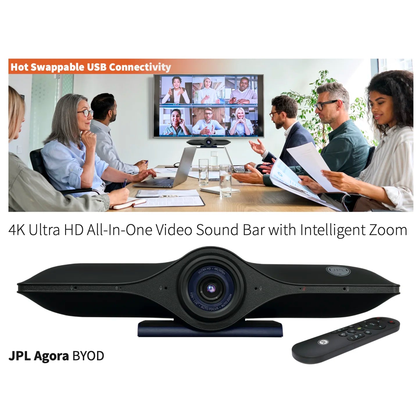 JPL Agora BYOD 4K Ultra HD All-In-One Video Sound Bar with Intelligent Zoom