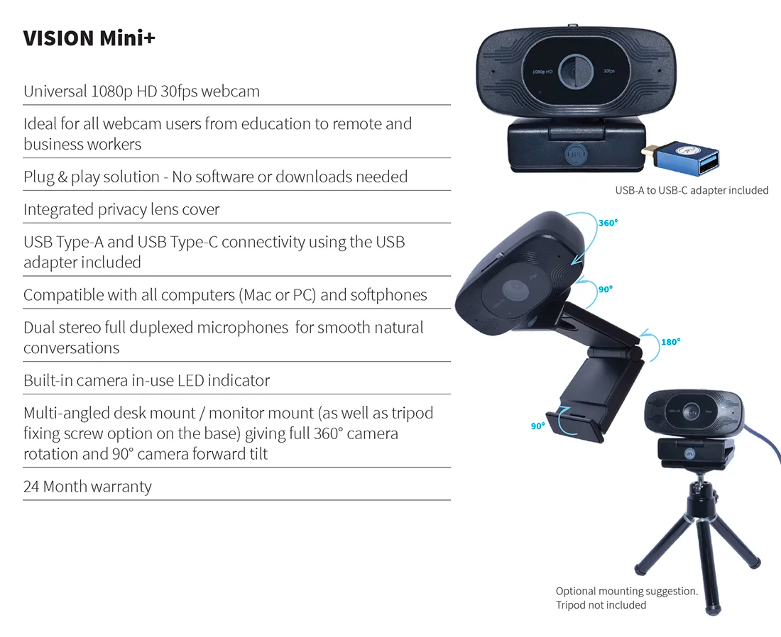 JPL Vision Mini+ Universal 1080p HD 30fps webcam